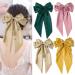 Silky Satin Hair Barrettes Clip for Women Large Bow Hair Slides Metal Clips French Barrette Long Tail Soft Plain Color Bowknot Hairpin Holding Hair 90's Accessories 4 PCS (Pink Green Yellow Champagne) Bow-Pink Green Yell...