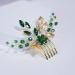 Teyglen Bridal Wedding Gold Hair Combs Green Flower Rhinestones Crystal Side Hair Comb Vintage Leaf Crystal Bride Hair Accessories for Women Girls
