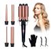 Curling Wand Set Wand Curling Iron Lychee 5 in 1 PRO Hair Curling Iron Tapered Hair Curler with Interchangeable Ceramic Barrels Instant Heating Adjustable Temperature Heat Protective Glove Hair Clip (Gold)