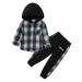 Naiyafly Toddler Boys Clothes Set Kids Long Sleeve Hoodie Plaid Sweatshirt Tops + Pants Outfit Set Children Hooded Button Down Shirts Bottom Tracksuit Boys School Playsuit 2-3 Years Dark Blue Plaid