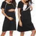 Sykooria Women's Maternity Nightdress Breastfeeding Nightwear Short Sleeve Nursing Nightgown Button Down Sleep Shirt V Neck Pajama Tops Soft Loungwear For Pregnant Women B - Black S