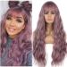FVCENT 27 inch long curly women girls charming synthetic wig with bangs (light purple)