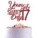 Young & sweet only 17 Cake Topper Girls Happy 17th Birthday Party Cake Decorations Dancing Queen Sweet 17 Anniversary Party Decor Supplies Red Glitter