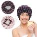Arqumi 2 Pack Shower Cap Polyester Satin Shower Cap Waterproof Pattern Shower Cap Bath Cap with Elastic Band Pink+BK Pink+Black