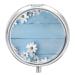 Round Pill Box White Flowers Light Blue Wood Print 3 Compartment Medicine Pill Case Print Pill Organizer Decorative Metal Portable Pill Box Pocket Pill Box Style-42