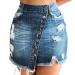 Sanahy Women's Bodycon Front Split Frayed Dark Washed Mini Denim Pencil Skirt Button Front Asymmetrical Distressed Jean Short Skirt L Blue
