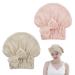 FRIUSATE 2 Pack Microfiber Hair Towel Cap Soft Absorbent Hair Towel Wrap Women Drying Hair Cap Turban Towel with Bow-Knot Shower Cap for Curly Long Thick Hair Wet Hair (Khaki Pink)