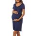 Irdcomps Women's Maternity Nightdress | Button Down Nursing Nightgown for Pregnancy | Labour Loungewear | Hospital | Short Sleeve | Dark Blue - Size M - Buy Online on GoSupps.com