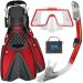 Qoqooice Snorkeling Gear for Adults with Fins Mask,Adults Snorkeling Set with Swim Goggles Anti-Fog Anit-Leak,Adjustable Flippers,Dry Top Snorkel,Snorkeling Gear Bag and Earplugs S/M(US 4.5-8.5) B-RED