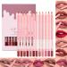 Sitovely 12 x Matte and Cream Lip Liner Pencils 12 Colours Nude Smooth Cream Pencil - Velvety Fine Lip