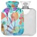 NAANLE heat bottle with cover flower pattern watercolor leaves transparent hot water bottle 1 l heat bottle for pain relief back hand feet heat and cold therapy