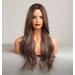 Vebonny 24-Inch Long Curly Synthetic Wig - Brown with Blonde & Pink Highlights | Trendy Middle Part Wig - Buy Online on GoSupps.com