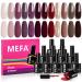 MEFA Red Gel Nail Polish Set 12 Colors Red Gel Polish Set Nude Brown Gel Polish Soak Off UV Led Gold Glitter Dark Red Nail Gel Manicure at Home DIY Salon for Women Nude Brown Red