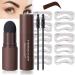 Eyebrow Stamp Waterproof Brow Kit Professional Eyebrow Powder Brow Stamp Shaping Kit 10 Reusable Eyebrow Stencils 2 Eyebrow Pen Brushes Dark Brown