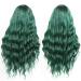 Andria Green Blue Synthetic Wig with Bangs - 26 Inch Long Loose Curly Wave Ombre Green Hair for Women - Buy Online on GoSupps.com