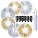 DANNEASY Gold Silver Nail Charms 3D Nail Art Studs Set Hollow Metal Nail Jewels Nail Charm Star Moon Heart Manicure Tips Nail Decoration with 1pc Tweezers, Wax Pen (6 Wheels) gold&silver charms