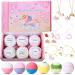 Christmas Gift for Girls 6 Pcs Kids Bath Bombs with Surprise Jewelry Gentle Bubble Fizzy Bath Balls with Ring Bracelet Necklace and Ear Clip for Christmas Party Princess Supplies (Unicorn Style)