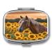 Pill Box Yellow Sunflower Horse Print 2 Compartment Medicine Pill Case Pill Organizer Decorative Metal Portable Pill Box for Pocket Or Purse Style