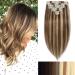 Clip in Extensions Real Hair Real Remy Real Hair Extensions Hair extension 8PCs 18Clips smooth 90g-40cm (#4/27 medium brown/dark blonde)