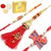 Ghasitaram Gifts Rakhi for Brother Rakhis Online - Set of 3 Ibiza Bhaiya Bhabhi Rakhi and Cricketer Kids Rakhi with 400 GMS of Soan Papdi