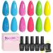 beetles Gel Polish 6 Pcs Neon Hot Pink Glitter Nail Set Green Blue Shimmer Summer Cursh Nail Design Gel Nail Soak Off Nail Lamp Cured Manicure Kit for Women Girls A-Summer Crush
