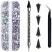 Rhinestone Picker Tool with Crystal AB Rhinestones 4 Wax Tips and Tweezer Wax Pencil for Gems Rhinestones Nail Dotting Tool Applicator Tool Nail Art Tools Nail Design Kit for DIY Nail Art (Black) Black + Gems