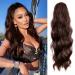 KETHBE Long Wavy Ponytail Extension for Black Women Synthetic Heat Resistant Drawstring Clip in Ponytail Hair Extensions (8#)