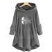 Bigfanshu Women's Sweaters Cartoon Embroidery Plus Size Warm Hooded Top Button Sweater Blouse Shirts Gray - Buy Online on GoSupps.com