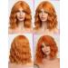 Wokestar Orange Red Bob Curly Wig with Fringe - 12 inch Short Synthetic Wavy Wig for Women - Buy Online on GoSupps.com