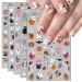 JMEOWIO 8 Sheets Cute Halloween Nail Art Stickers Decals Self-Adhesive Horror Skull Pumpkin Ghost Witchy Spider Web Bat Spook Nail Supplies Nail Art Design Decoration Accessories
