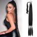 32 Inch Long Braided Ponytail Extension with Hair Tie Black Long Straight Wrap Around Hair Braid Extensions Pony Tail DIY Natural Soft Synthetic Braided Ponytail Hairpiece Wig for Women Daily Wear