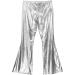 Inhzoy Men's Shiny Metallic Holographic Disco Flared Bell Bottom Pants - Silver Medium | Fashion Dance Trousers - Buy Online on GoSupps.com