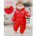 Hooded Baby Winter Romper Down Jacket | Boys Girls Snowsuit Coat | Warm Kids Bodysuit Outfit | Red 6-9 Months - Buy Online on GoSupps.com