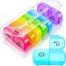 AUVON XL Weekly Pill Organizer 2 Times a Day with Large Opening for Easy Filling AM PM Pill Box 7 Day in Rainbow Colors Portable Travel Pill Case for Medication Vitamins Fish Oils Supplements A-clear