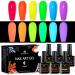 MSRUIOO Glow in the Dark Gel Nail Polish  6 Colors Luminous Neon Gel Polish Set Fluorescent Bright Colors Hot Pink Yellow Purple Glow Effect Soak Off UV Gel Polish for DIY Nail Art Design Bright Luminous