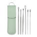VOCOSTE 6Pcs Stainless Steel Ear Cleansing Tool Set Ear Cleaner Ear Care Set with Faux Leather Packaging Green