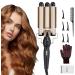 DazSpirit 3 Barrel Gold/Black Hair Waver for Long/Short Hair 25mm Curling Iron Curling Wand Mermaid Hair Waver with Intelligent Temperature Control for Trendy Style 3 Gold/Black - 25mm