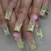 BABALAL Long Press on Nails Square Fake Nails 3D Flower Charm Design Green French Glue ons Nails Bow Heart Jeweled Acrylic Nails 24Pcs Squoval Handmade Manicure Full Cover False Nails FNY03green