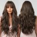 Long Chocolate Brown Wavy Wigs for Women Fluffy Wavy Wig with Heat Resistant Synthetic Hair Chocolate Dark Brown