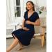 Irdcomps Women's Nursing Nightgown | Maternity Nightshirt for Breastfeeding | Soft V-Neck Pajama Dress | Casual Navy Blue Loungewear - Buy Online on GoSupps.com