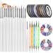 Nail Art Brushes, Teenitor 3D Nail Art Paiting Polish Design Kit with 15 Nail Gel Brushes, Nail Dotting Pen 5pcs, 12 Colors Nail Rinestones & 10 Adhesive Nail Striping Tape for False Acrylic Nails Assorted