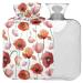NAANLE hot water bottle with cover watercolor poppy flower transparent hot water bottle 2 l large warm-up bag for menstrual cramps relief of hand feet heat and cold therapy
