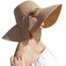 Lanzom Womens 5.5 Inches Big Bowknot Straw Hat Large Floppy Foldable Roll up Beach Cap Sun Hat UPF 50+ Khaki One Size