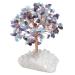 Kyeygwo amethyst & aquamarine healing crystal money tree on natural mountain crystal druse rodstein base feng shui bonsai tree stone luck tree figure gemstone tree ornament house decor
