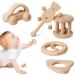 Promise Babe Puzzle Toys Montessori Rattle Set Infant Wooden Rattles Interesting Toy 5pc Nursing Wooden Baby Toys cylindrical+car+bear+round+triangle
