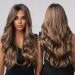 Brown Long Curly Synthetic Wig for Women - Wavy Hair with Dark Roots & Middle Part - International Shipping - Buy Online on GoSupps.com