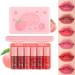 6 Colors Peach Lip Tint Stain Set Matte Velvet Lip Tint Korean Lip Gloss Waterproof Long Lasting Multi-use Mini Liquid Lipstick Lightweight Vivid Color Lip Tint Makeup Pink-Peach