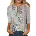 oelaio Womens 3/4 Sleeve T-Shirts Plus Size Women Fashion T Shirt Vintage Ethnic Floral Graphic Shirts Casual Loose Basic Gray XX-Large