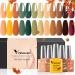 VENALISA Fall Gel Nail Polish Set - 12 Colors 7.5ml Green Brown Yellow Glitter Red Winter Fall Colors Gel Polish Soak Off UV LED Nail Gel Polish Nail Art Starter Manicure Salon DIY at Home