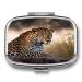 Pill Box African Animal Leopard Print 2 Compartment Medicine Pill Case Pill Organizer Decorative Metal Portable Pill Box for Pocket Or Purse Style